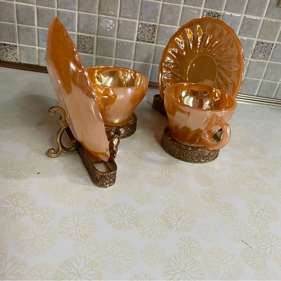 Vintage Brass Teacup & saucer display holders brass filigree ornate Victorian - Picture 3 of 10